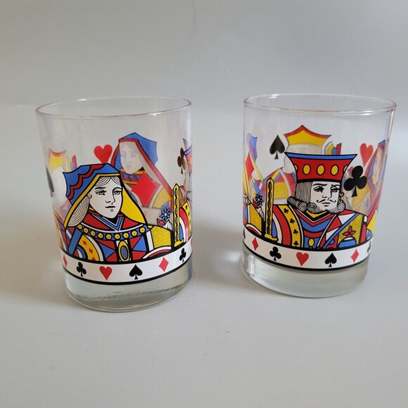Libbey King & Queen Set Of 2 Vintage Playing Card Theme Lowball Glasses - Picture 2 of 5